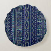 青と部族カラフルの幾何学的パターン ラウンドクッション (裏面)