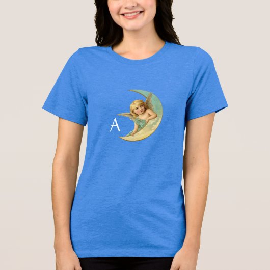 青と金と黄色のスパークルモノグラムの月の天使 トライブレンドTシャツ (正面)