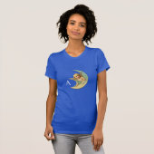 青と金と黄色のスパークルモノグラムの月の天使 Tシャツ (正面フル)