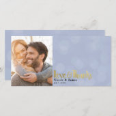 青と金のウェディングフォト ラブ＆サンクス ありがとう サンキューカード (正面/裏面)