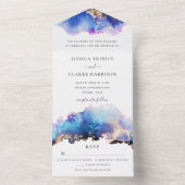 青と金のウォーターカラーオールインワン結婚式招待状 オールインワン招待状 (内側)