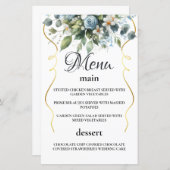 青と金のエレガントな花のラスティック水彩メニュー (正面/裏面)