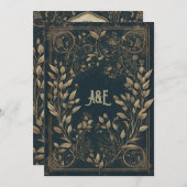 青と金のエンチャンテッド ウィロー 招待状 (正面/裏面)