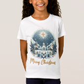 青と金のクリスマスをおめでとう Tシャツ (正面)