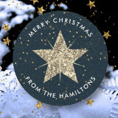 青と金のクリスマススター ラウンドシール