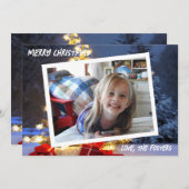 青と金のクリスマスツリー写真 ホリデー シーズンカード (正面/裏面)