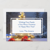 青と金のクリスマスツリー写真 ホリデー シーズンカード (裏面)