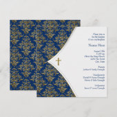 青と金のクロスの洗礼 招待状 (正面/裏面)