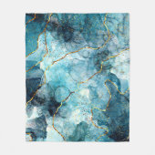 青と金のグリッターがきらきらする大理石 フリースブランケット (正面)