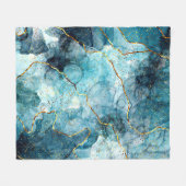 青と金のグリッターがきらきらする大理石 フリースブランケット (正面(横))