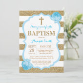 青と金のグリッター洗礼招待状 招待状 (スタンド正面)