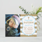 青と金のグリッター洗礼招待状 招待状 (スタンド正面)