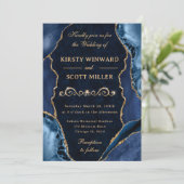 青と金のグリッター瑪瑙と大理石の結婚式 招待状 (スタンド正面)