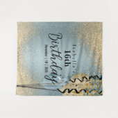 青と金のグリッター誕生日タペストリー タペストリー (正面(横))