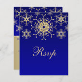 青と金のグリッター雪の結晶 返信カード (正面/裏面)