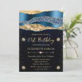 青と金のグリッター ティアーズ ボケ バースデー パーティー 招待状 (スタンド正面)