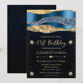 青と金のグリッター ティアーズ ボケ バースデー パーティー 招待状 (正面/裏面)