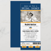 青と金のサッカーチケット ブライダルシャワー 招待状 (正面/裏面)