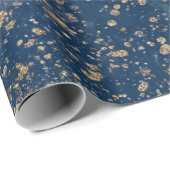 青と金のスパッタリンググリッター モダン ラッピングペーパー (ロールコーナー)