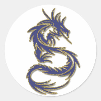 青と金のタトゥー・ドラゴン ラウンドシール