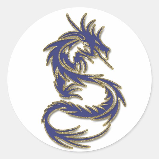 青と金のタトゥー・ドラゴン ラウンドシール (正面)
