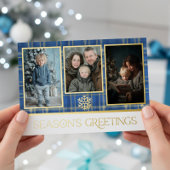 青と金のタータン・プレイド　季節のご挨 箔シーズンカード