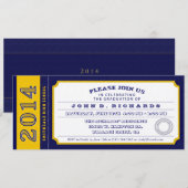 青と金のチケット 卒業パーティーへの招待 招待状 (正面/裏面)