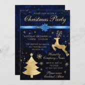 青と金のトナカイとツリーのクリスマスパーティ 招待状 (正面/裏面)