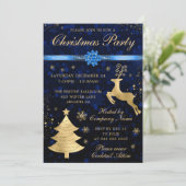青と金のトナカイと木のクリスマスパーティ 招待状 (スタンド正面)