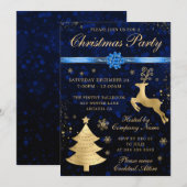 青と金のトナカイと木のクリスマスパーティ 招待状 (正面/裏面)