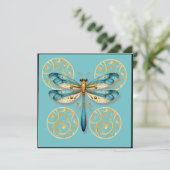 青と金のトンボのカード（枠付き） 招待状 (スタンド正面)