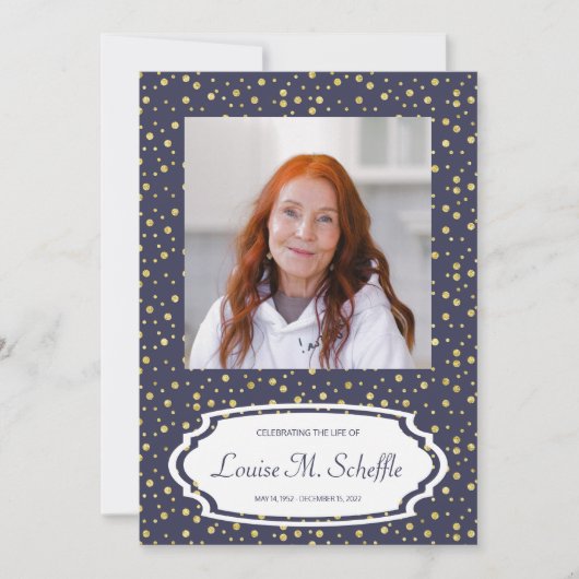 青と金のドット お別れ会 追悼記念 招待状 (正面)