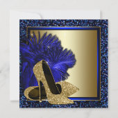 青と金のハイヒール 女性の誕生日パーティー 招待状 (裏面)