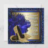 青と金のハイヒール 女性の誕生日パーティー 招待状 (正面)