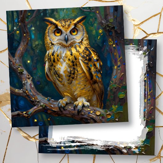 青と金のフクロウのブランク カード