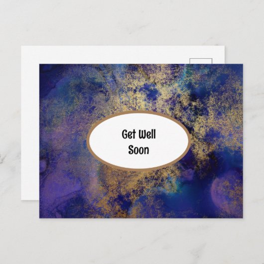 青と金のマーブル模様の回復おめでとうポストカード ポストカード (正面/裏面)