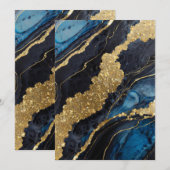 青と金のマーブル模様 招待状 (正面/裏面)