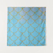 青と金のマーメイドパーティー背景 タペストリー (正面)