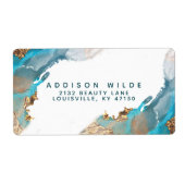 青と金のモダンアート液体インク発送 ラベル (正面)