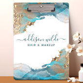 青と金のモダンアート液体水彩インク クリップボード