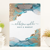 青と金のモダンアート液体水彩インク クリップボード