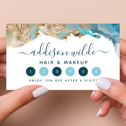 青と金のモダンアート液体水彩インク ロイヤリティカード