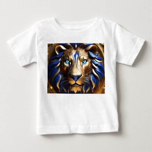 青と金のライオンの頭 ベビーTシャツ (正面)