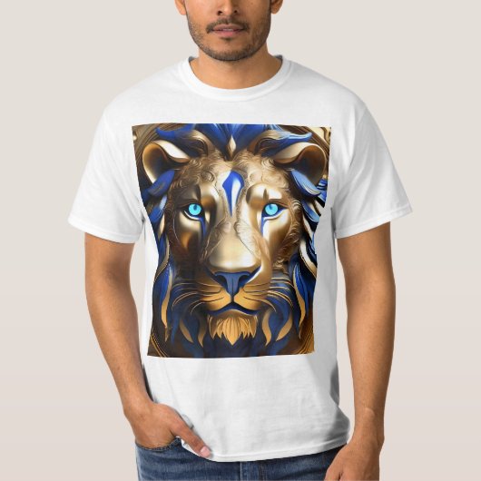 青と金のライオンの頭 Tシャツ (正面)