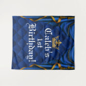 青と金のロイヤルエレガント誕生日パーティー背景 タペストリー (正面(横))