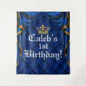 青と金のロイヤルエレガント誕生日パーティー背景 タペストリー (正面)