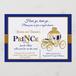 青と金のロイヤルプリンスベビーシャワー招待状 招待状