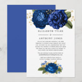 青と金のヴィンテージ フラワー 縮小ゲストリスト 案内状 (正面/裏面)