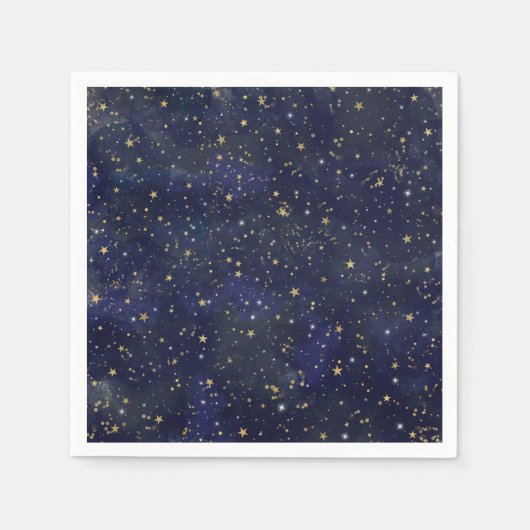 青と金の天の星 幻想的な水彩画 スタンダードカクテルナプキン (正面)