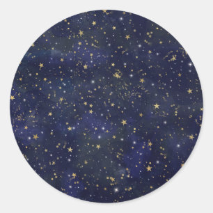 青と金の天の星 幻想的な水彩画 ラウンドシール